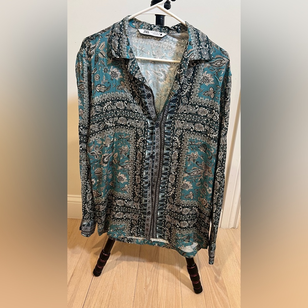 Elegant Teal and Black Paisley Shirt